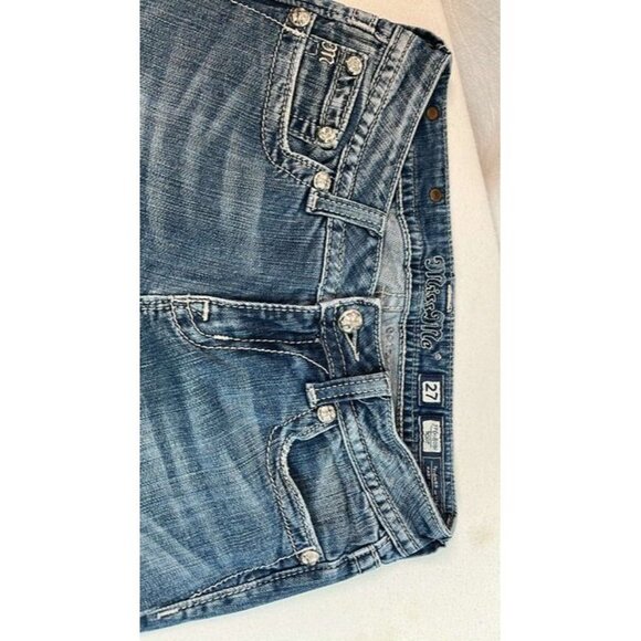 MissMe Boot Jeans Size 27 Rose Embellishments to back Boho Festival Biker Club C - Picture 4 of 11